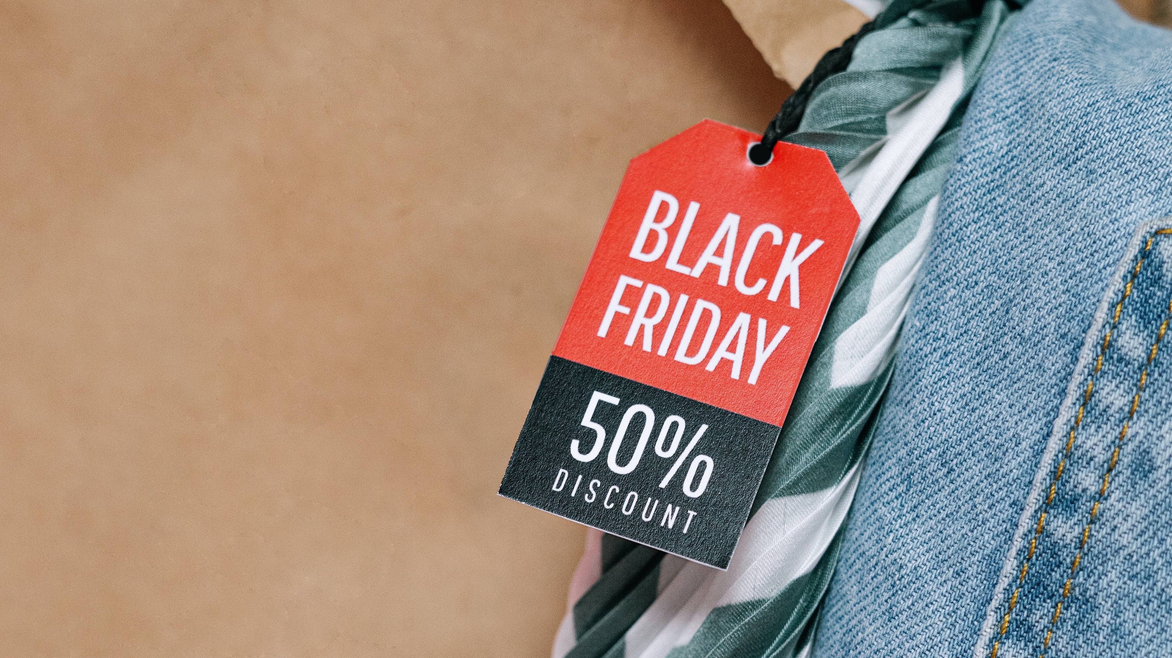 a label with "Black Friday 50% off" written on it